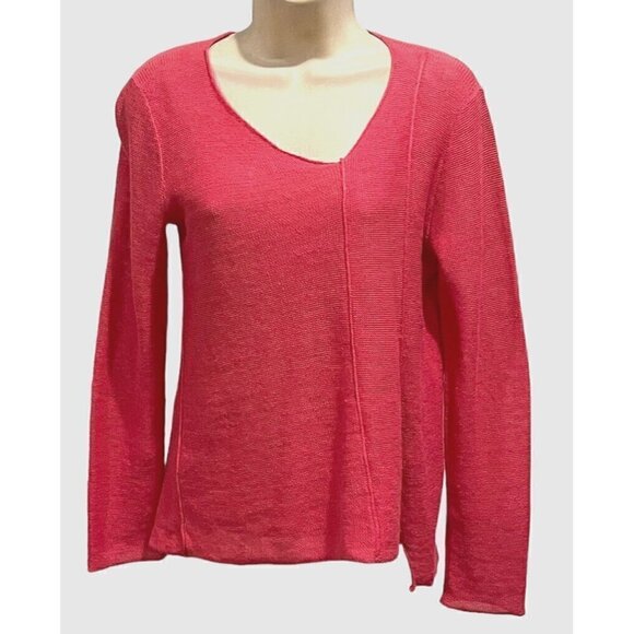 Eileen Fisher Tops - Eileen Fisher Pink 100%Linen Stretch Asymmetric Front Long Sleeve Tunic Top